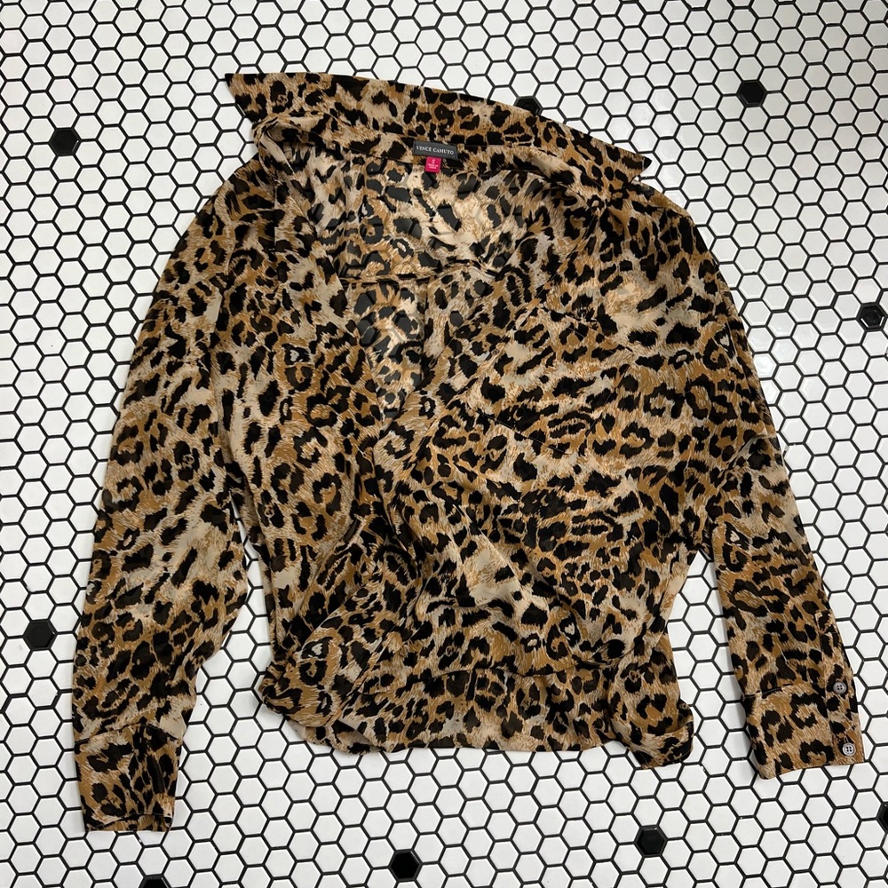 Vince Camuto sheer leopard print top size small